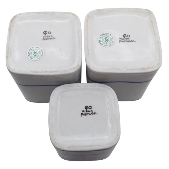 Williams Sonoma Blue & White Porcelain Storage Containers Set Of 3 Portugal - Picture 7 of 8